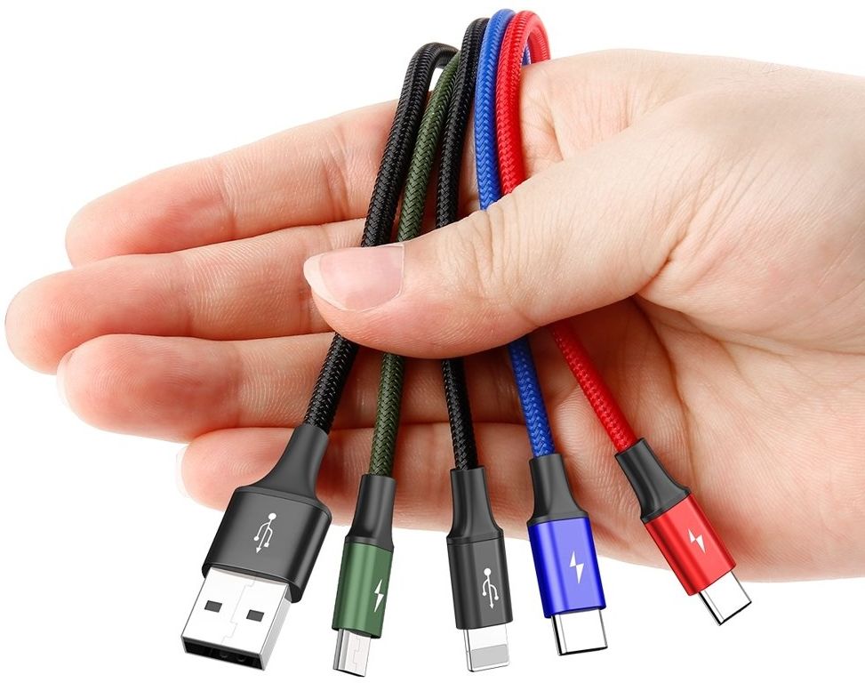 Baseus Fast 4-in-1 Cable For lightning+Type-C(2)+Micro 3.5A 1.2M Black