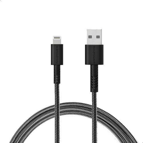 RAVPOwer 2m Nylon Yarn Braided Lightning Cable Offline - BLACK