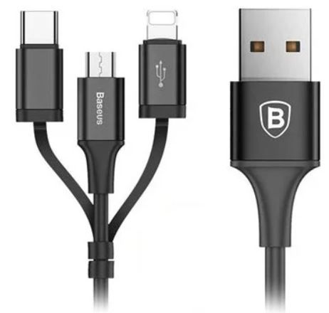 BaseusThree-in-one Cable USB For Micro/Light./TypeC 1.2M BLK