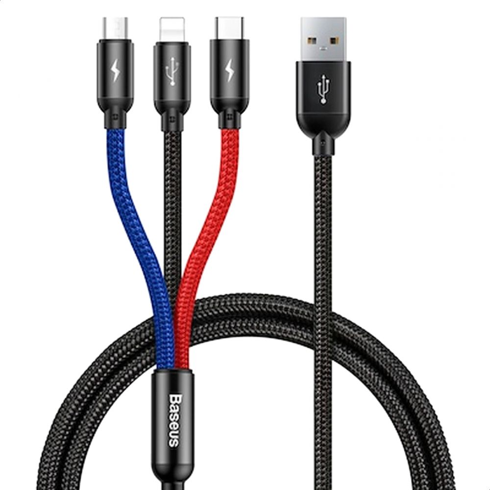 Baseus Three Primary Colors 3-in-1 Cable USB For M+L+T 3.5A 1.2M Black