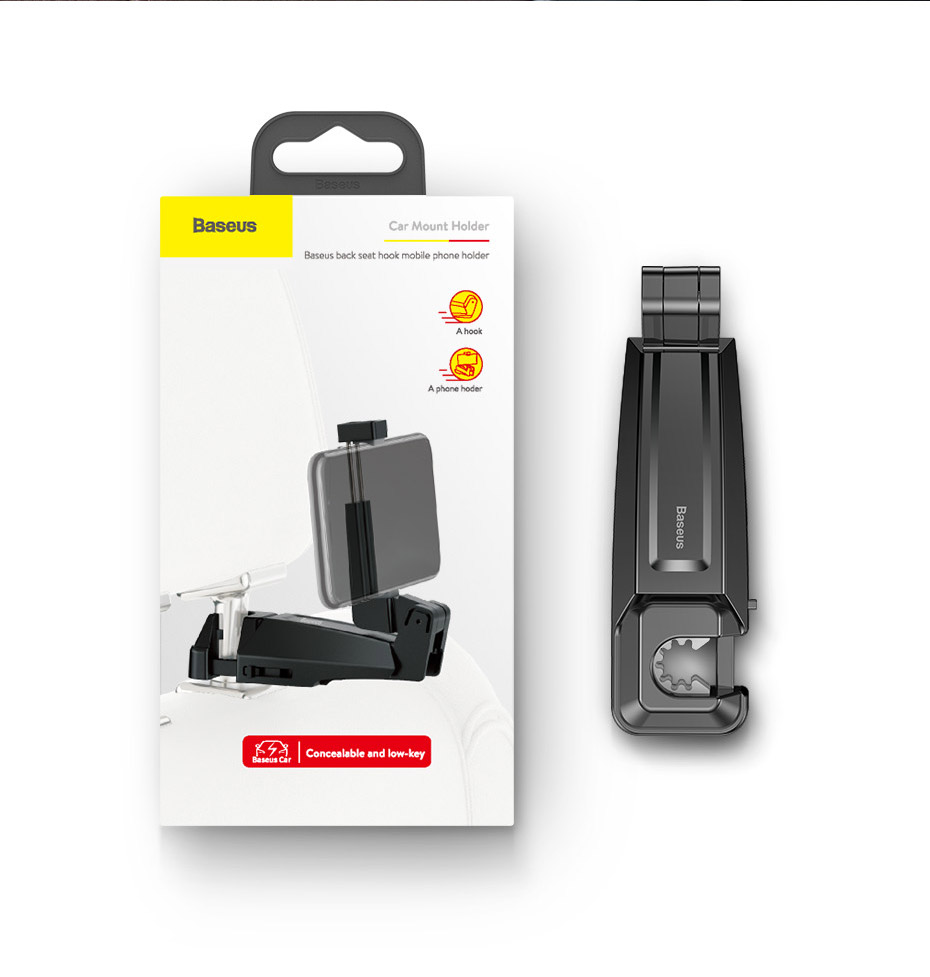 Baseus backseat vehicle phone holder hook Black